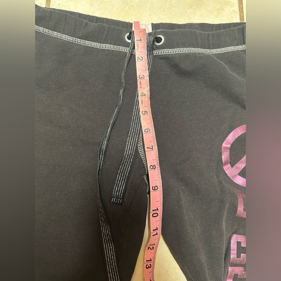 Y2K PINK VS jogger pants black peace sign womens small 2008 drawstring 28L - Picture 5 of 7